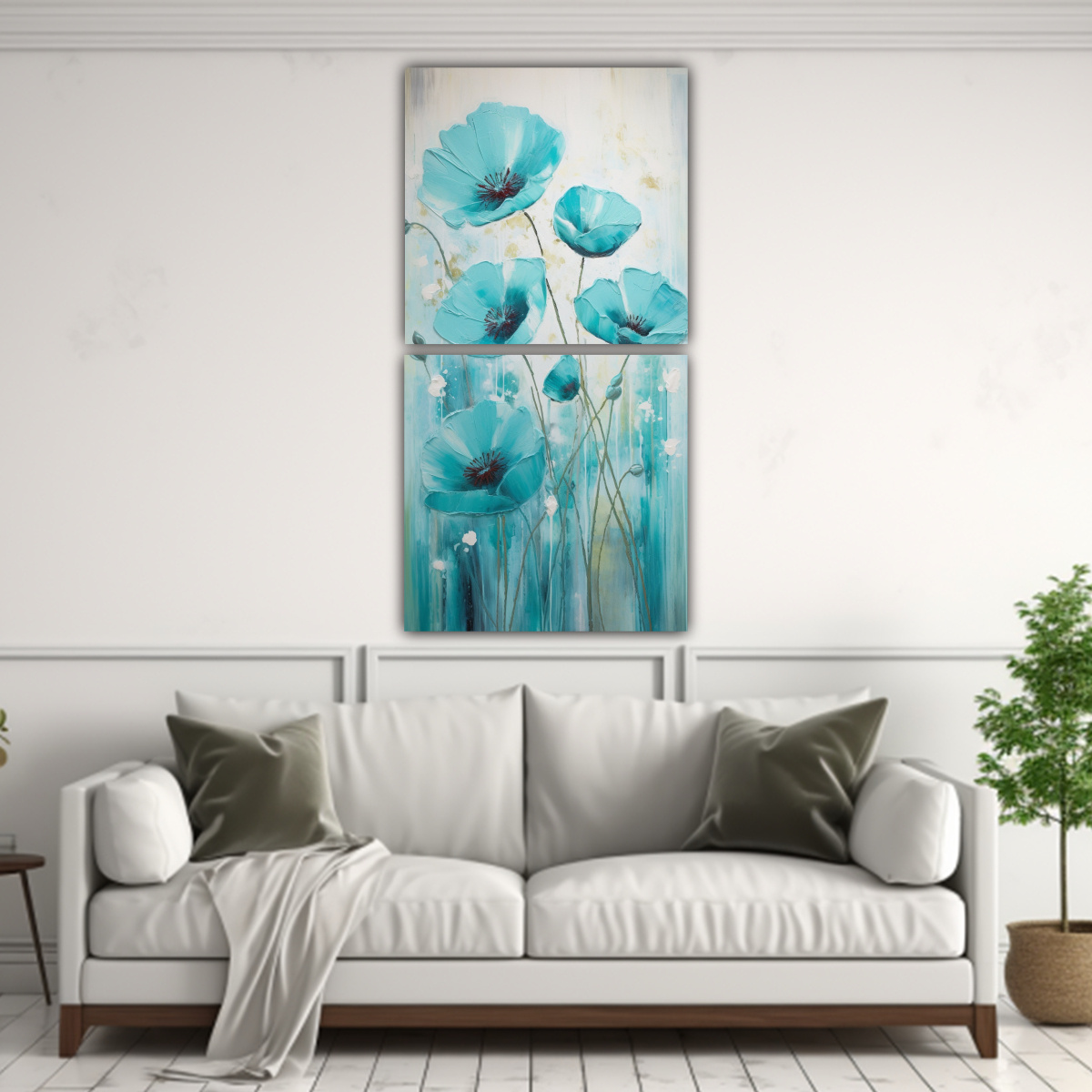 PINTURA EN LIENZO DE AMAPOLAS TURQUESA EN EL 70X140 CM - 2