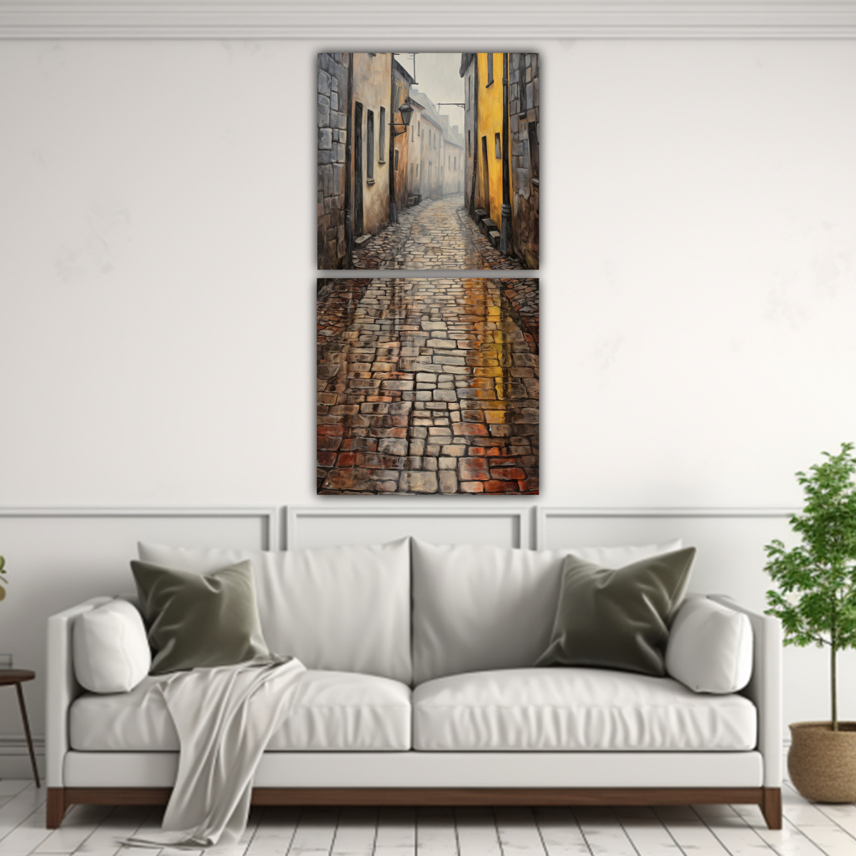 CUADROS CALIDOS ABSTRACTO DE ADOQUINES ANTIGUOS 80X160 CM - 2