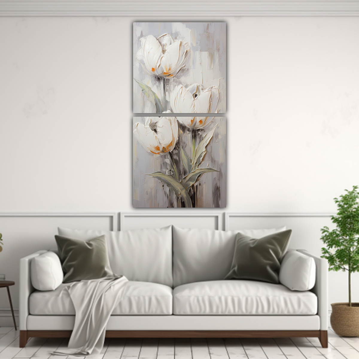 DIBUJOS EN LIENZO DE TULIPANES BLANCOS PARA 40X80 CM - 2