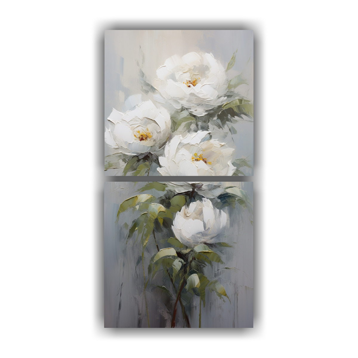 CUADRO LIENZO BLANCO ESTILO GALERÍA CON FLORES 30X60 CM - 1