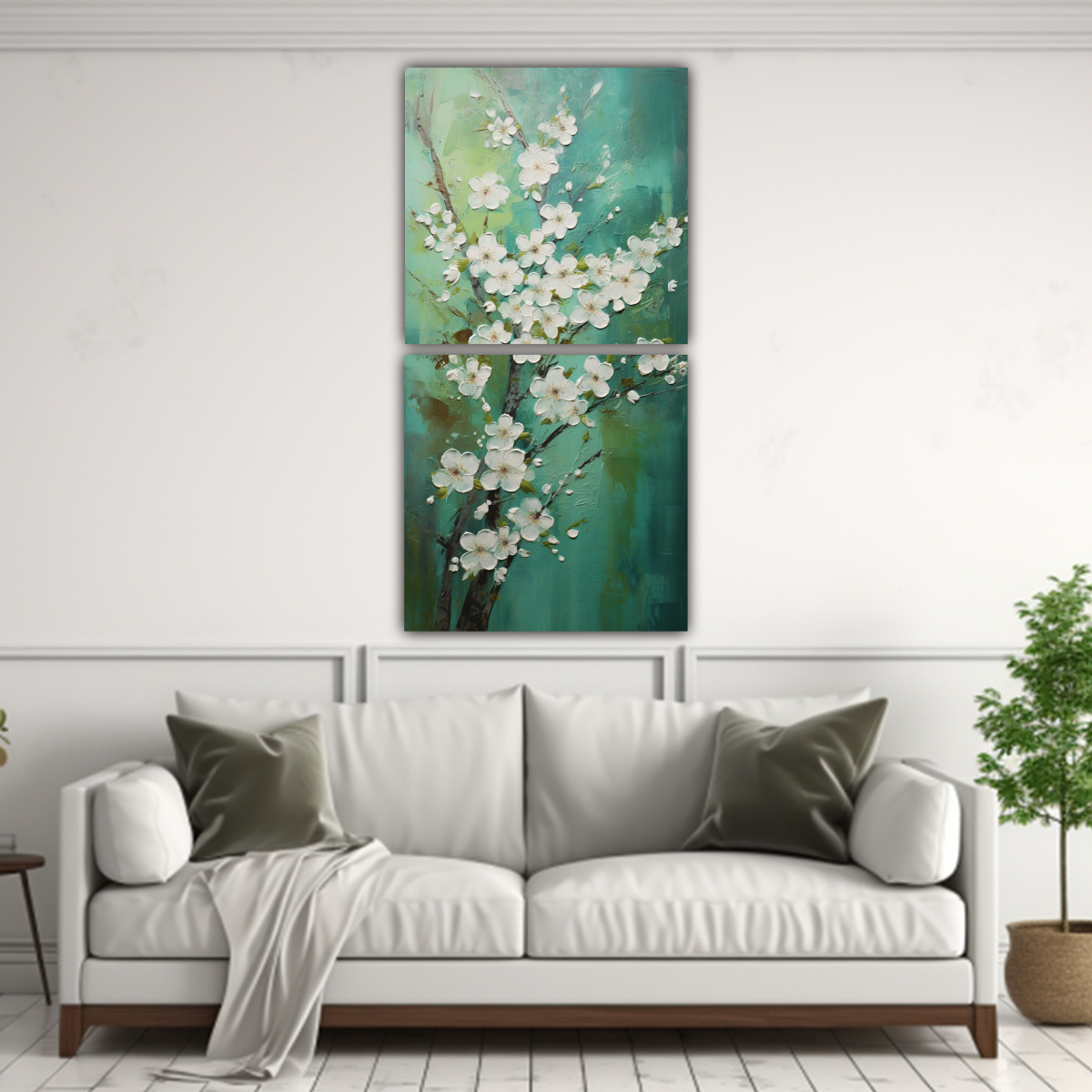 CUADRO CREATIVO DE CEREZOS EN FLOR SOBRE LIENZO 50X100 CM - 2