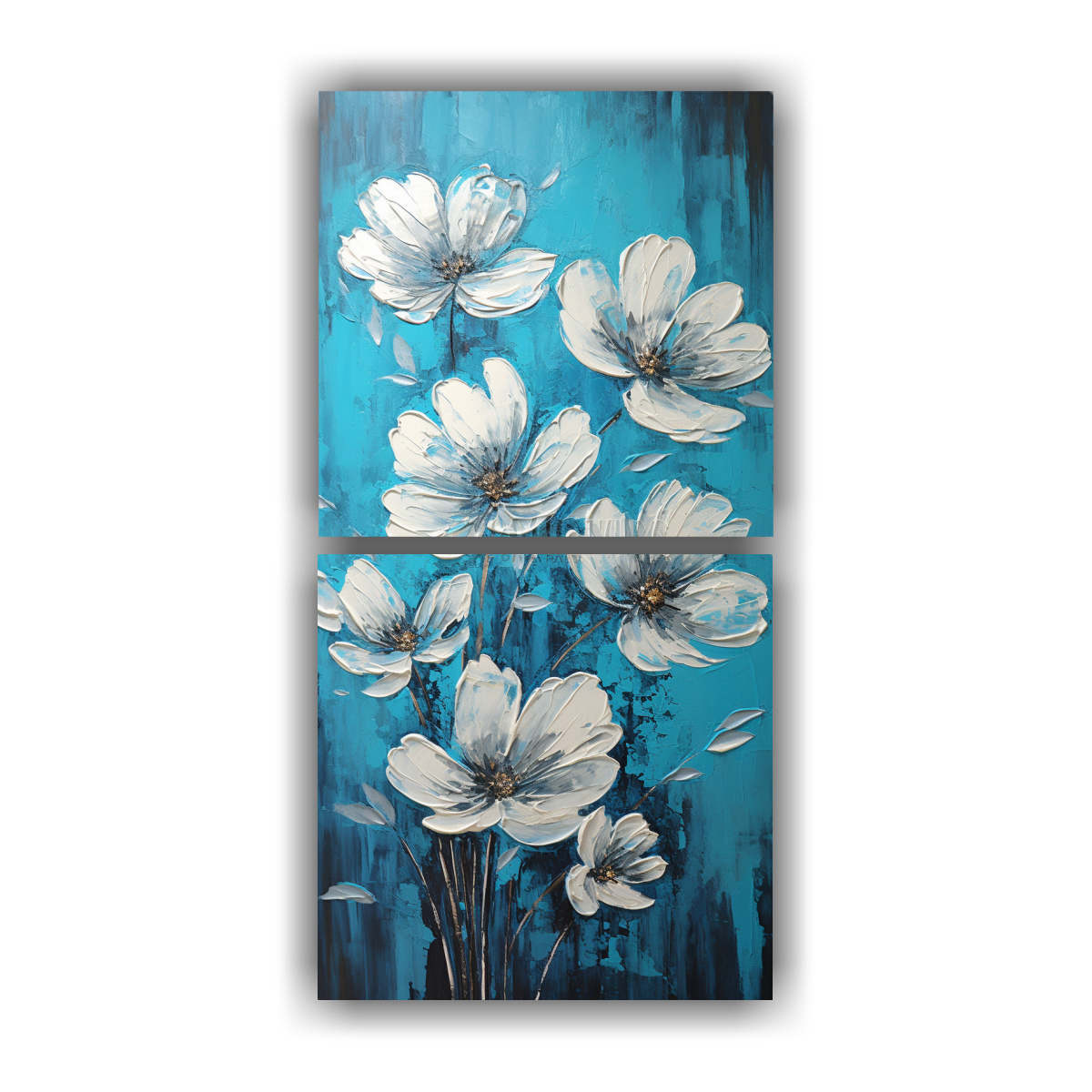 CUADRO DE FLORES TURQUESAS EN LIENZO DE ESTILO 30X60 CM - 1
