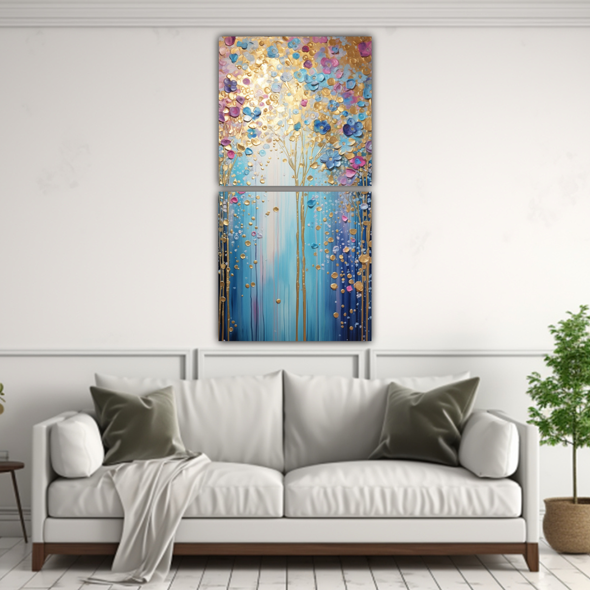 CUADRO EN ARCO IRIS Y DORADO PARA DECORACIÓN DE 30X60 CM - 2