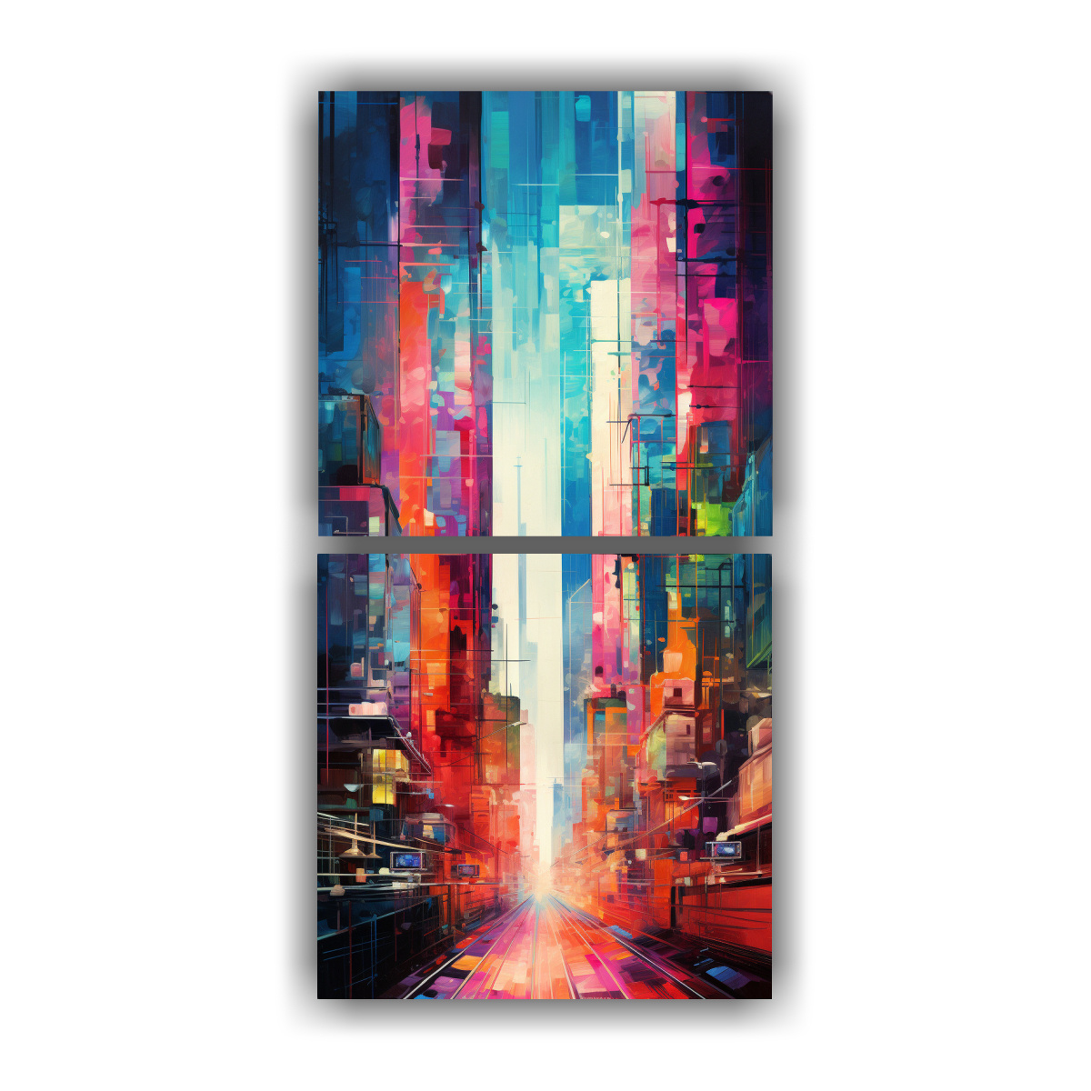 CUADROS MOVIMIENTO GLITCH ARTE MIXTA CIELOS 80X160 CM - 1