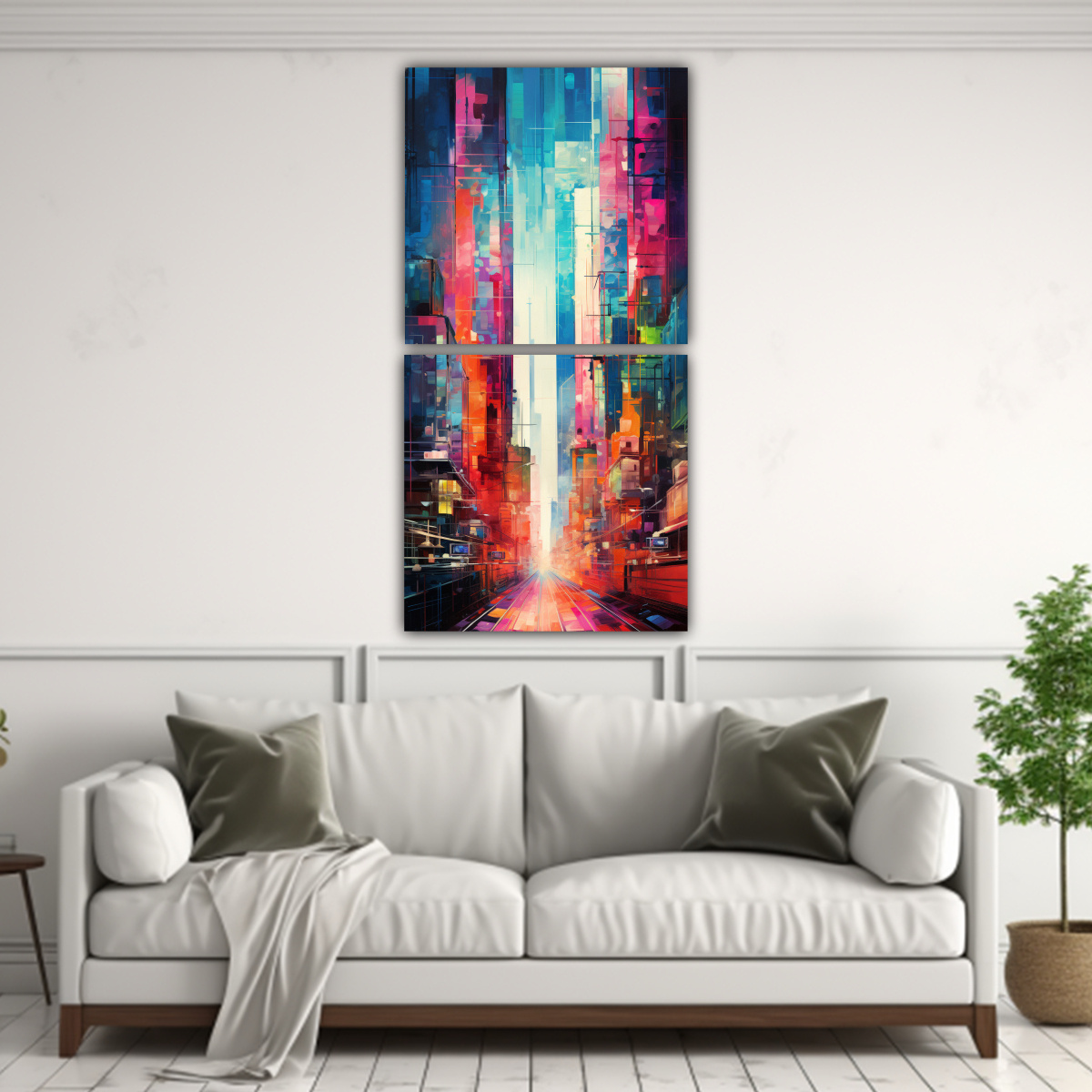 CUADROS MOVIMIENTO GLITCH ARTE MIXTA CIELOS 80X160 CM - 2