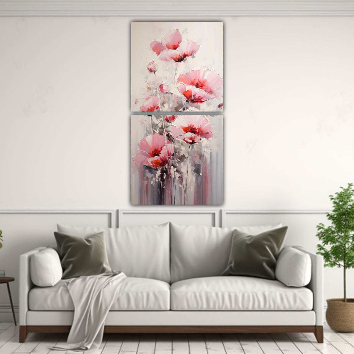 CUADRO DIBUJO HABITACIÓN CON FLORES ROSADAS 60X120 CM - 2