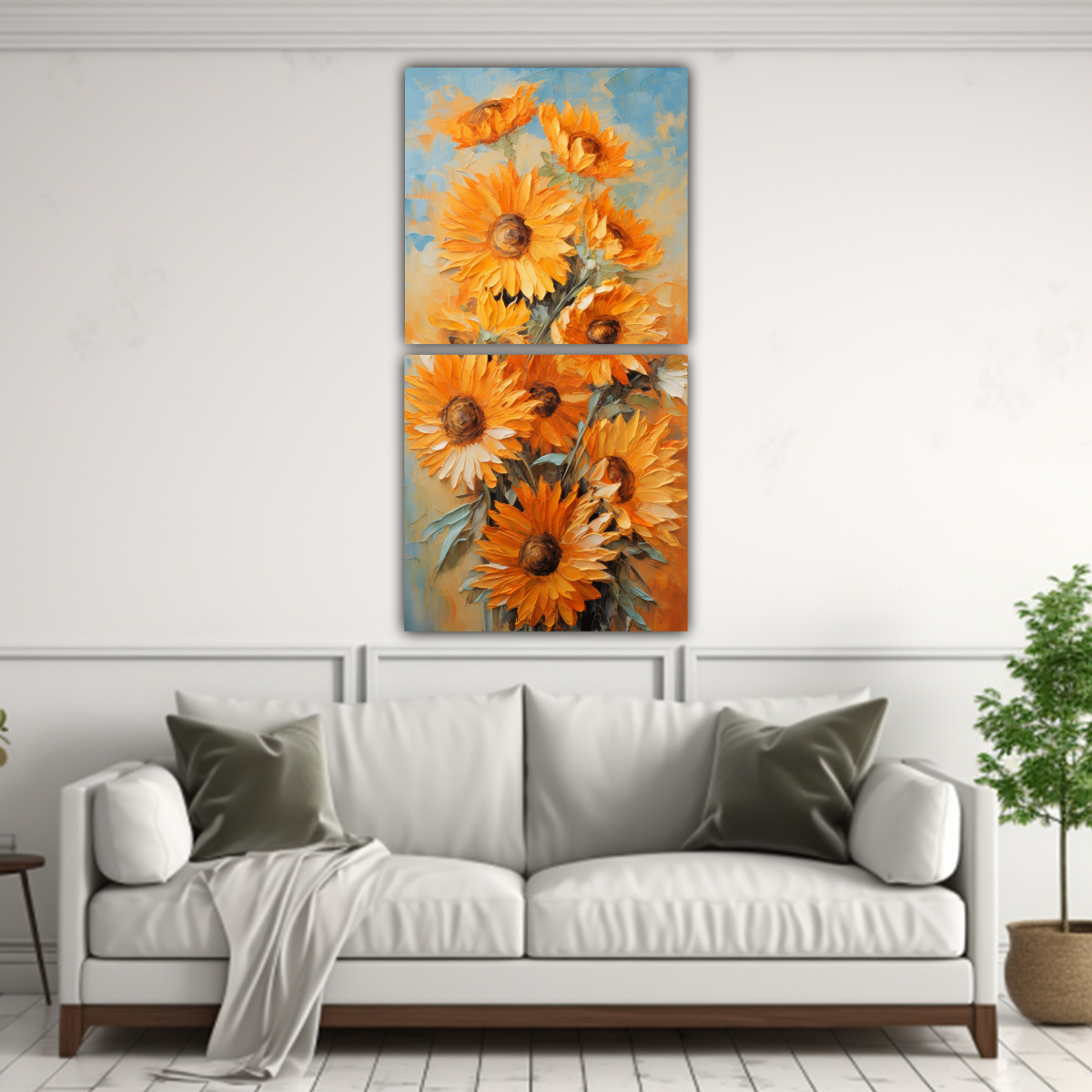 PINTURA ABSTRACTA EXCLUSIVA DE GIRASOLES NARANJA 40X80 CM - 2