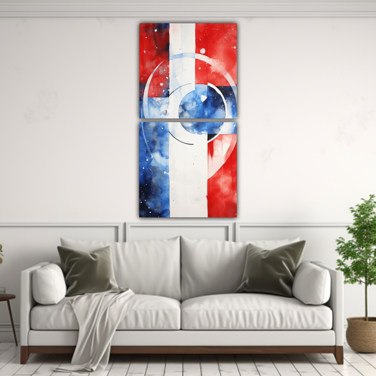 PINTURA ABSTRACTA DE LA BANDERA NORUEGA, ARTE 20X40 CM - 2