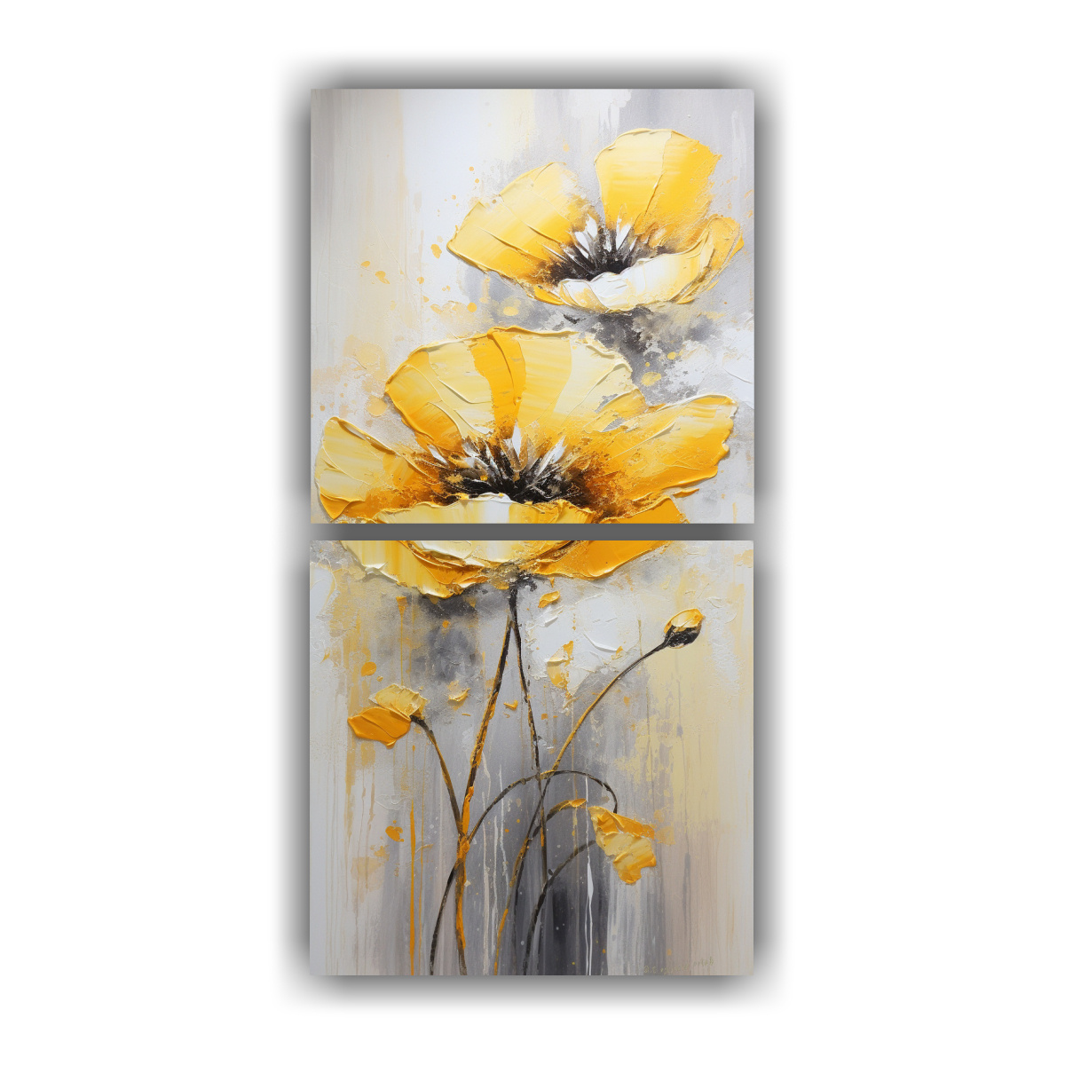 CUADRO FLOR AMARILLO CALIDEZ EN LIENZO ESTILO 30X60 CM - 1