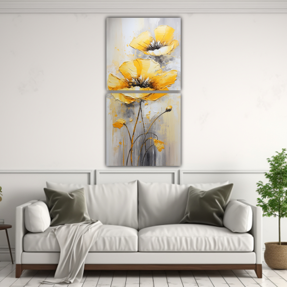 CUADRO FLOR AMARILLO CALIDEZ EN LIENZO ESTILO 30X60 CM - 2