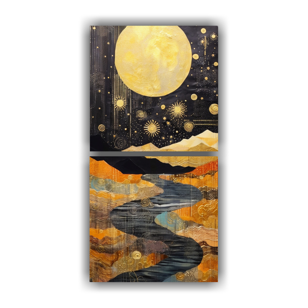 PINTURA DE ARTE DE PARED CON LUNA Y MONTAÑAS 30X60 CM - 1
