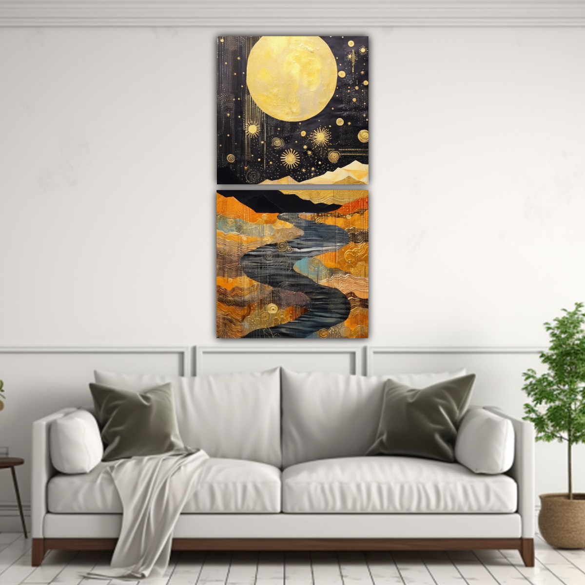 PINTURA DE ARTE DE PARED CON LUNA Y MONTAÑAS 30X60 CM - 2