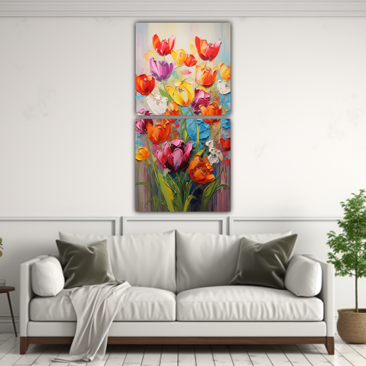 CUADRO MODERNO MULTICOLOR TULIPANES VÍVIDOS EN 40X80 CM - 2