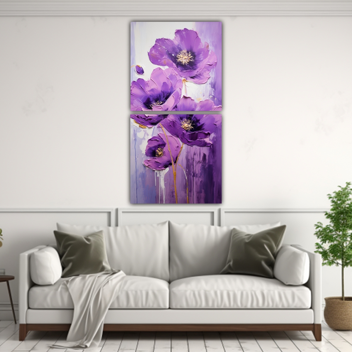CUADRO COMPOSICION STREET ART DE FLORES MORADAS 60X120 CM - 2