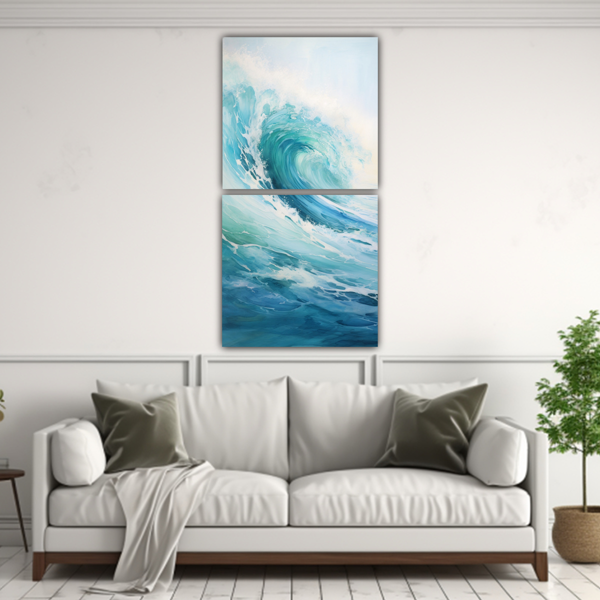 PINTURAS ABSTRACTAS DE OLAS DEL OCÉANO CHOCANDO 80X160 CM - 2