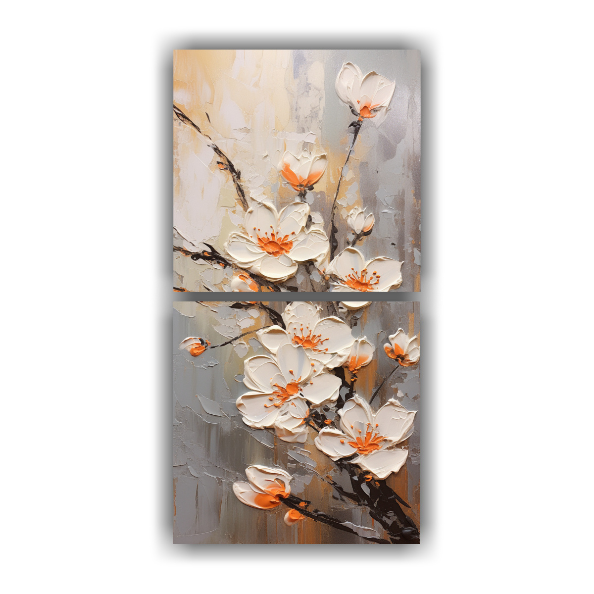 PINTURA DE CEREZOS EN FLOR NARANJA SOBRE LIENZO 60X120 CM - 1