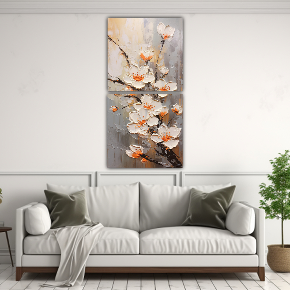 PINTURA DE CEREZOS EN FLOR NARANJA SOBRE LIENZO 60X120 CM - 2