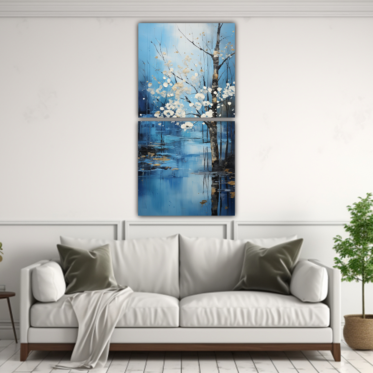 CUADRO HERMOSO ELEGANTE DE ÁRBOLES EN PLATA Y 20X40 CM - 2