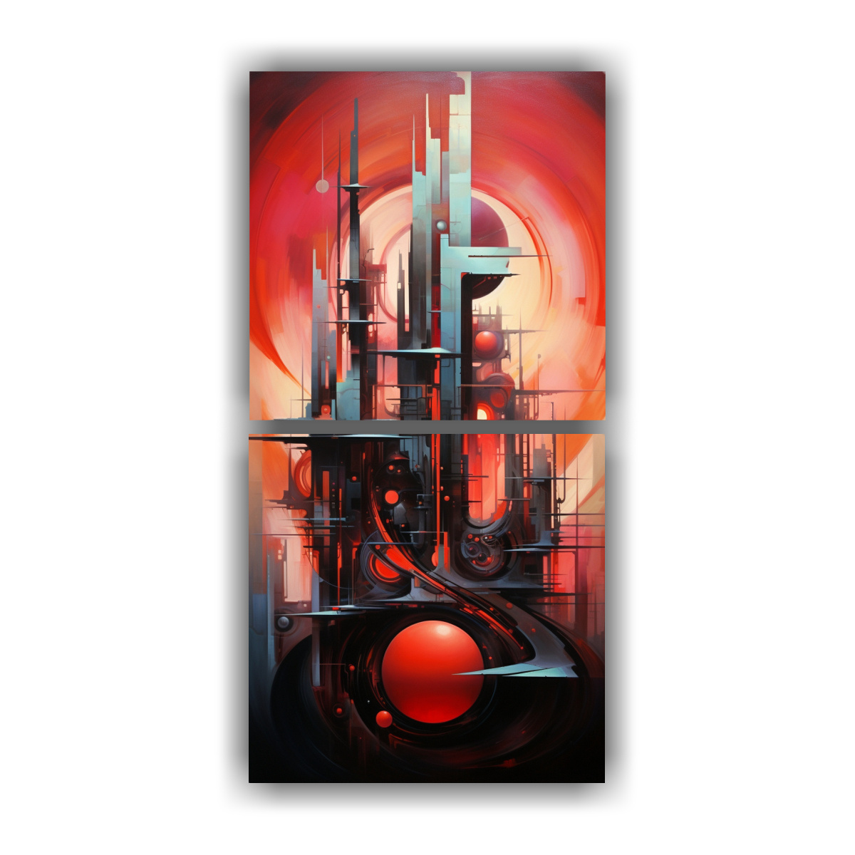 PINTURA ABSTRACTA FUTURISTA DOS CUADROS CREATIVA 70X140 CM - 1