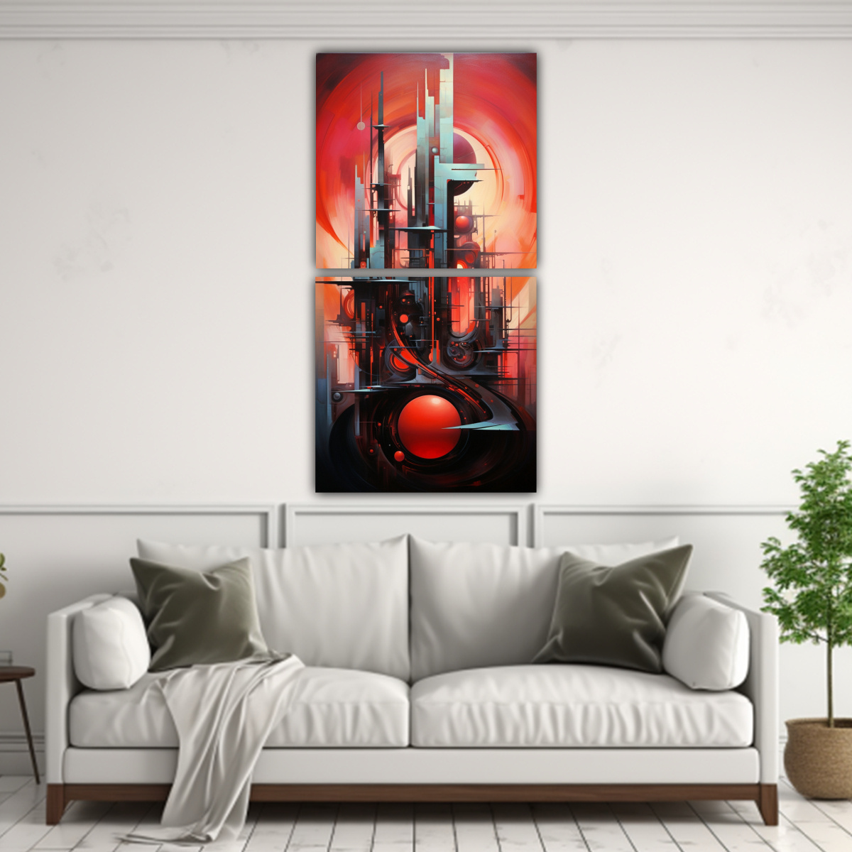 PINTURA ABSTRACTA FUTURISTA DOS CUADROS CREATIVA 70X140 CM - 2