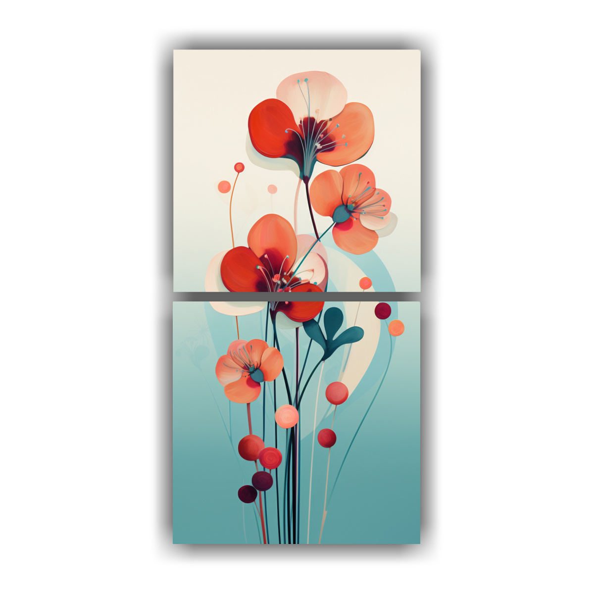 DÍPTICO CUADROS ABSTRACTOS FLORES POP 80X160 CM - 1