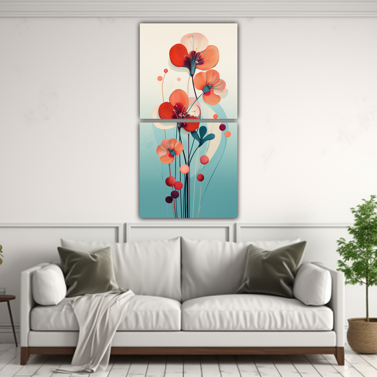 DÍPTICO CUADROS ABSTRACTOS FLORES POP 80X160 CM - 2