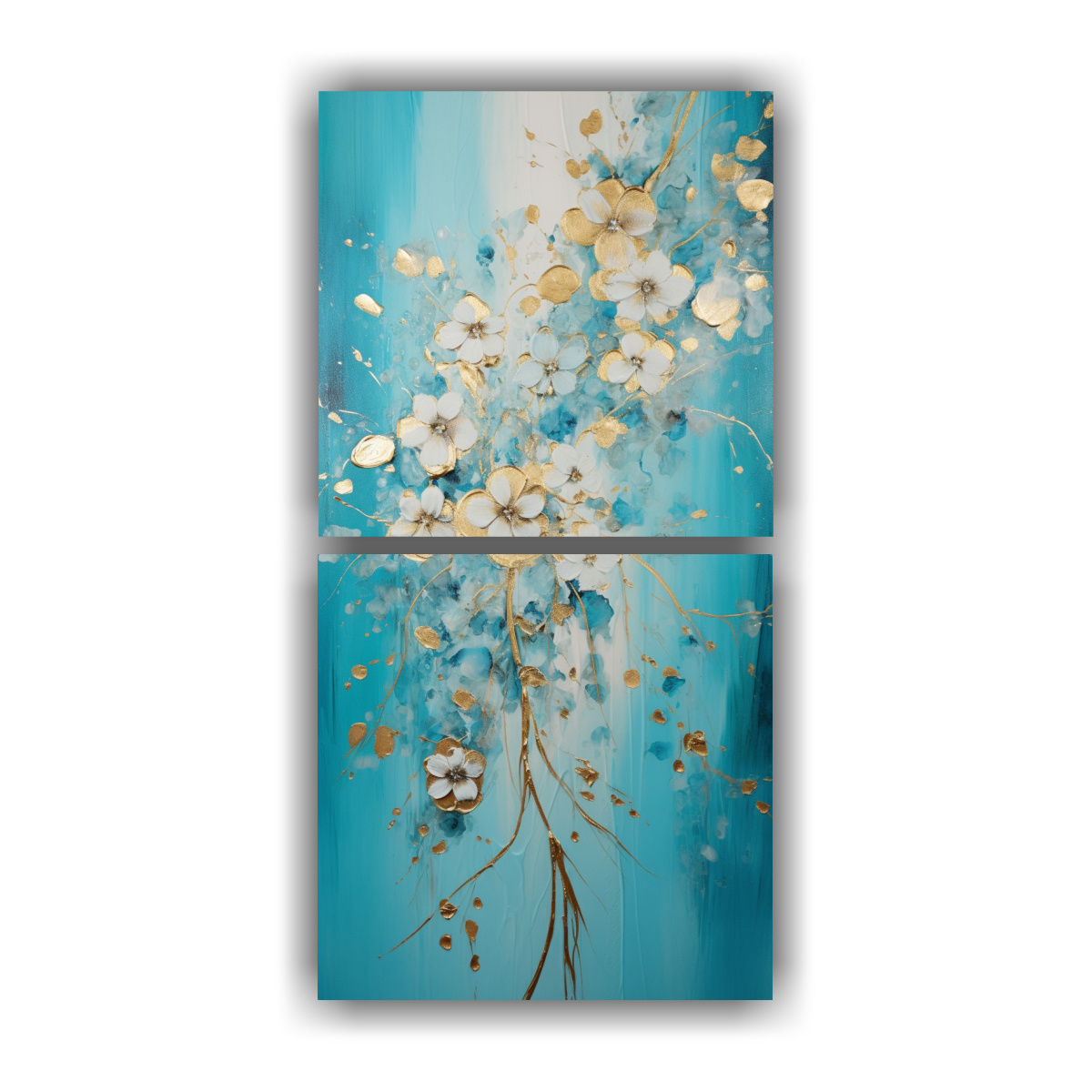CUADRO COMPOSICIÓN VISUAL EN TURQUESA Y DORADO 40X80 CM - 1