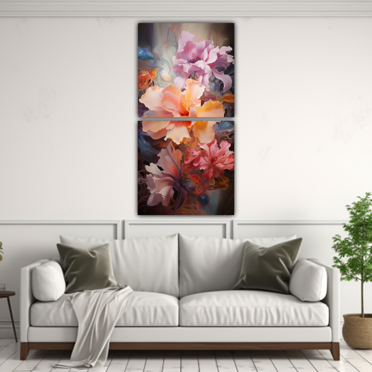 CUADROS ABSTRACTOS DE FLORES MODERNOS DE GRAN 80X160 CM - 2