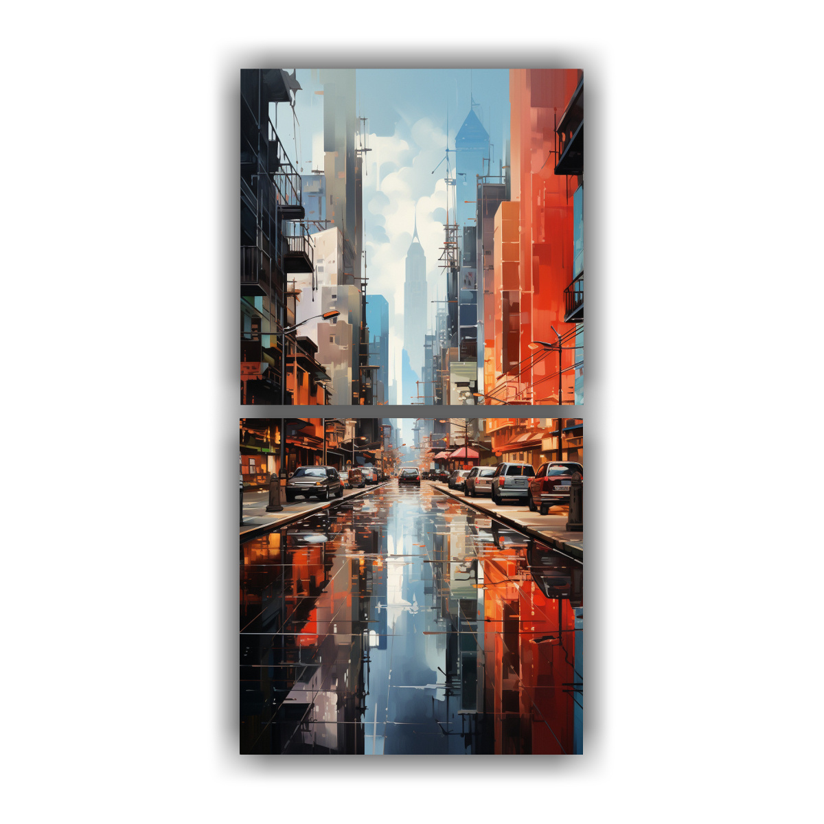 PINTURA CUBISTA CIUDAD FRAGMENTADA CUADROS 60X120 CM - 1