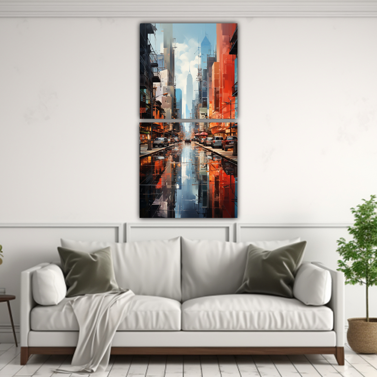 PINTURA CUBISTA CIUDAD FRAGMENTADA CUADROS 60X120 CM - 2