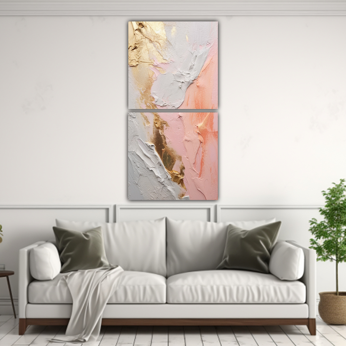 PINTURA ABSTRACTA MODERNA EN BLANCO Y ROSA, 50X100 CM - 2