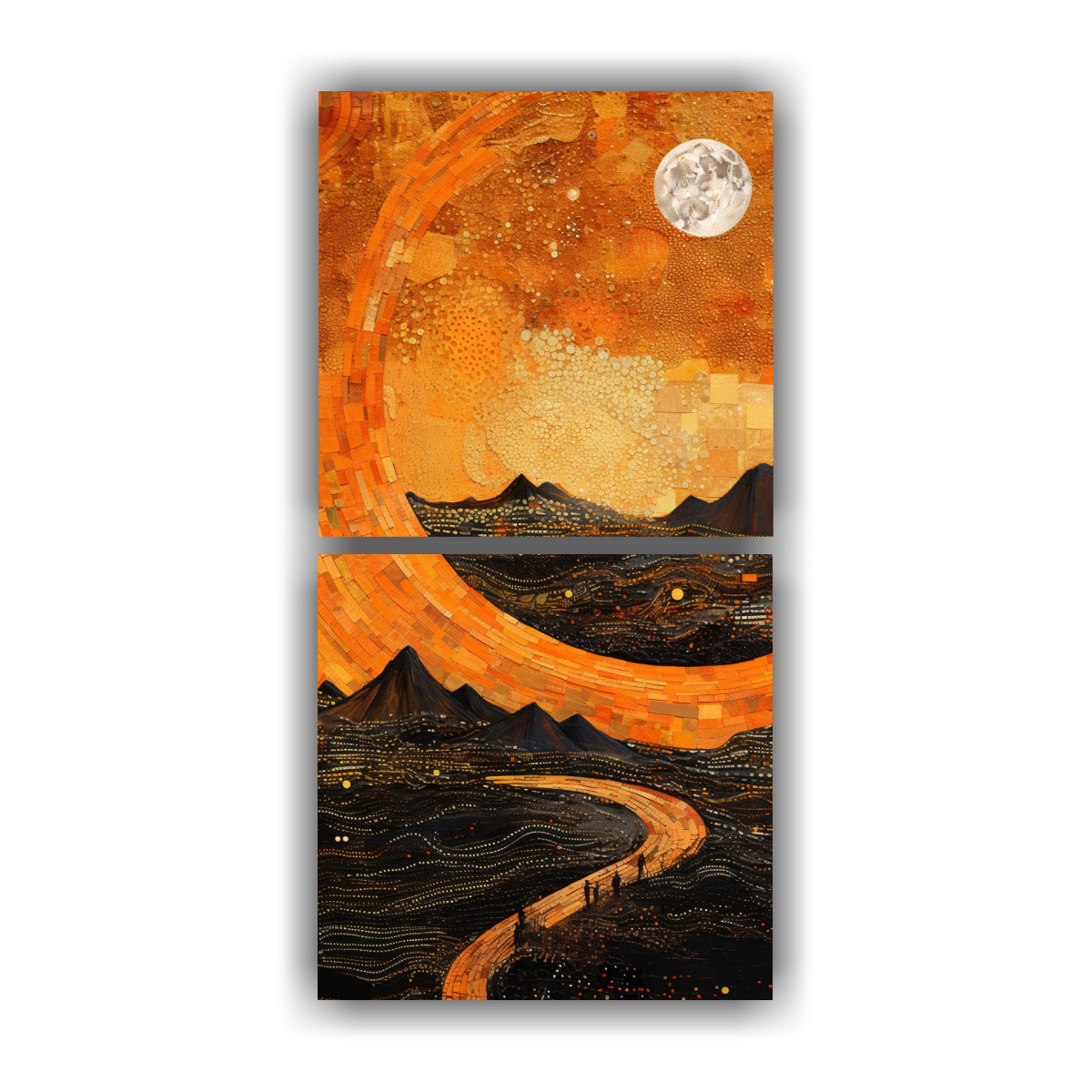 PINTURA MINIMALISTA DE MONTAÑA Y LUNA EN LIENZO 30X60 CM - 1