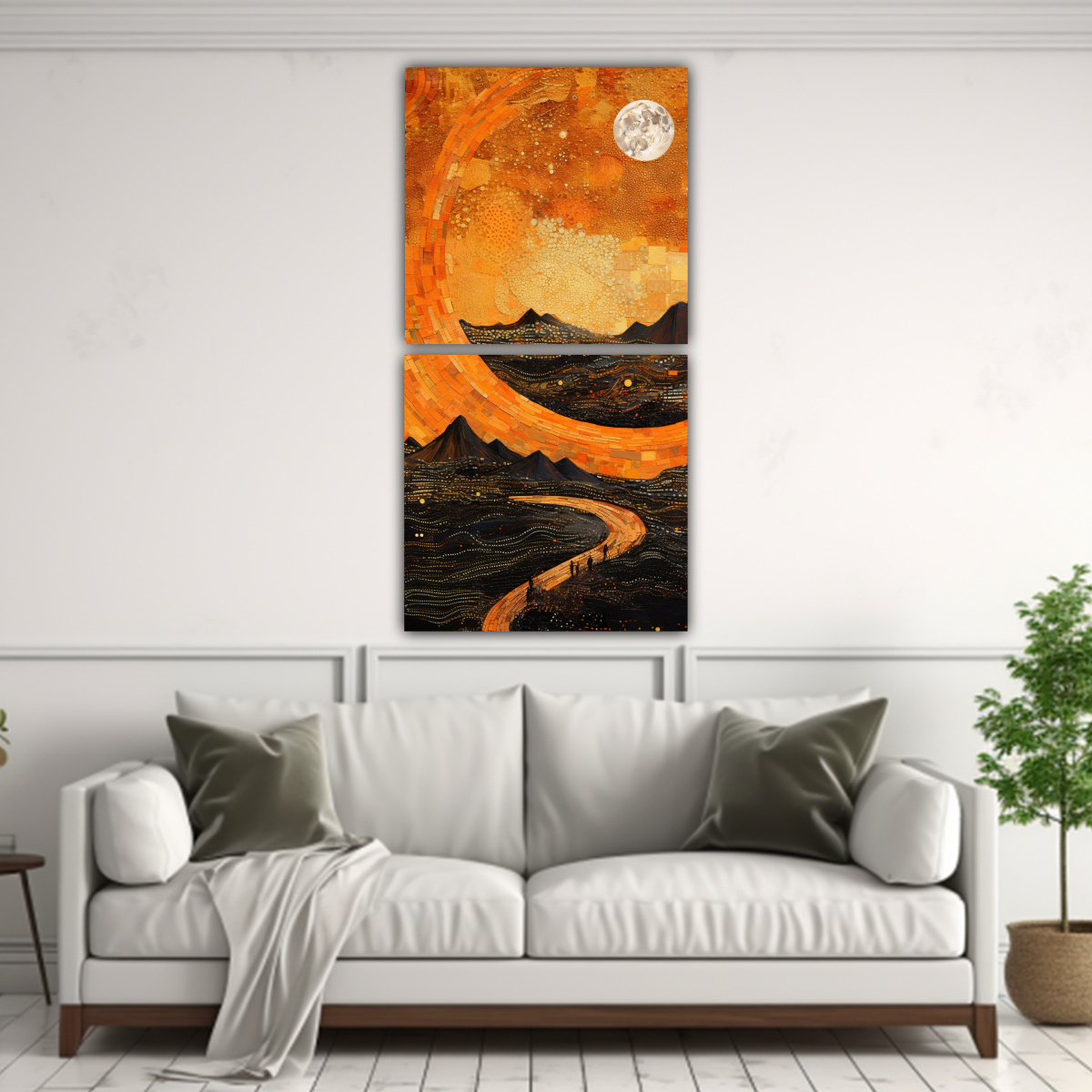 PINTURA MINIMALISTA DE MONTAÑA Y LUNA EN LIENZO 30X60 CM - 2