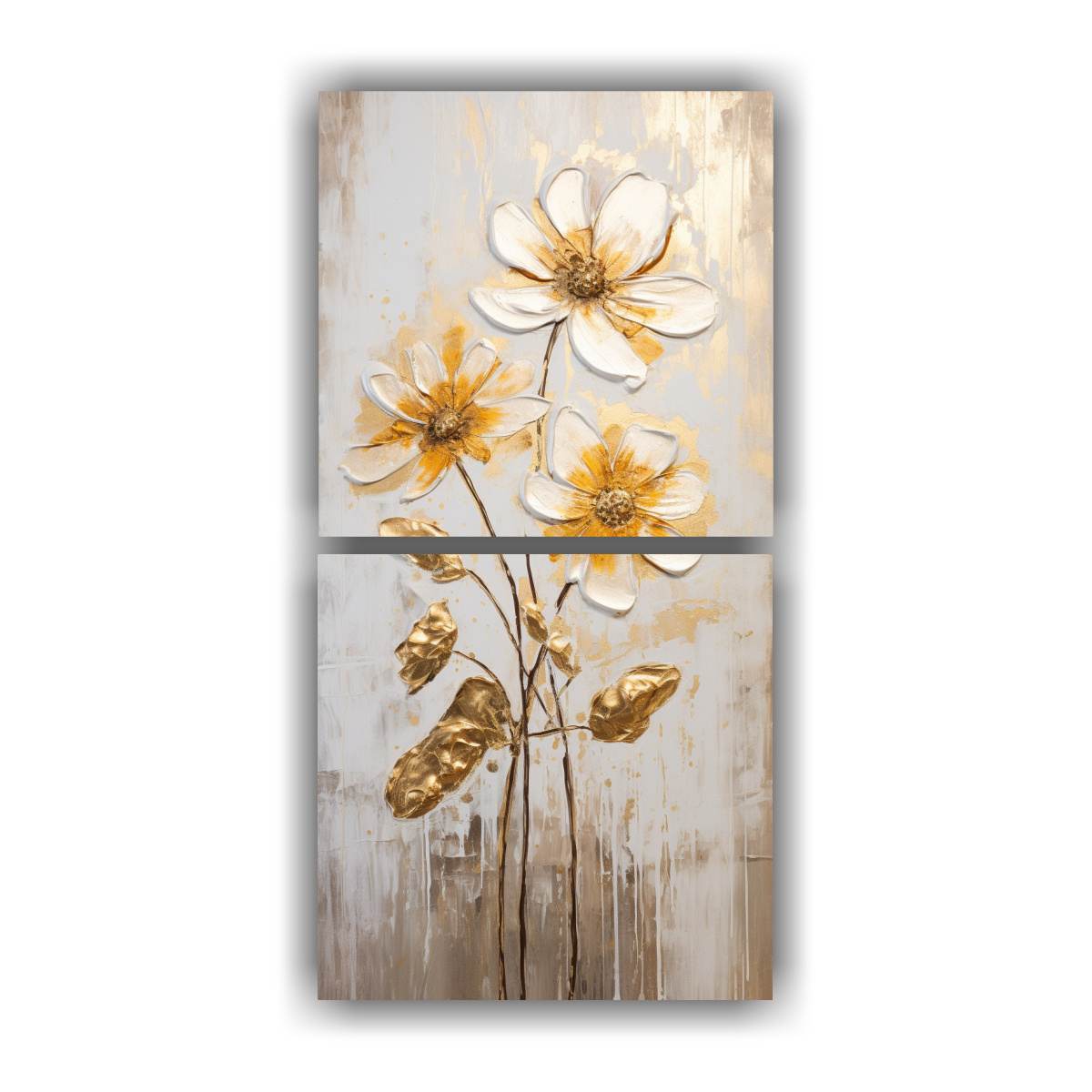 PINTURA EN BASTIDOR MODERNO DE FLORES DORADAS EN 80X160 CM - 1