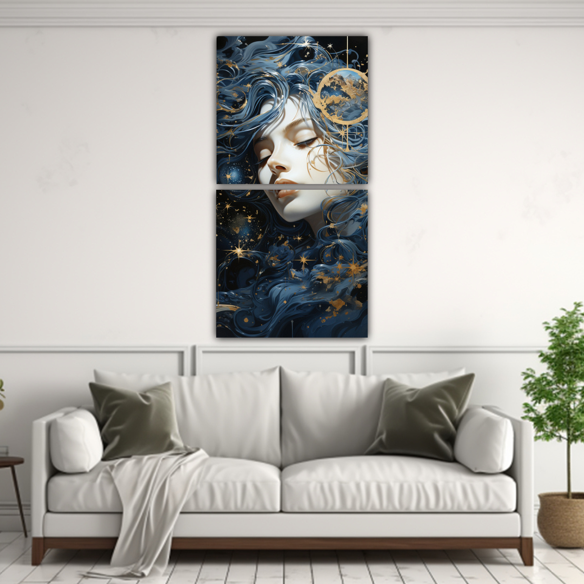 PINTURA DECORATIVA CON LUNA Y MONTAÑAS 20X40 CM - 2