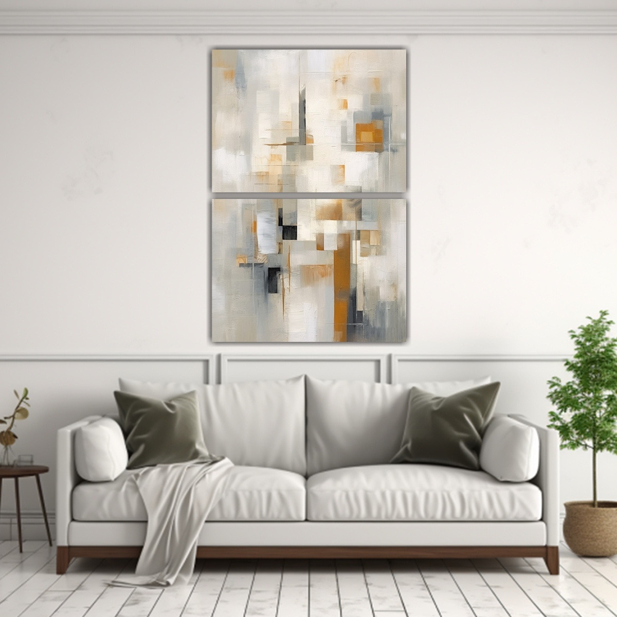 PINTURA ABSTRACTA EN BLANCO, BEIGE Y GRIS CON 65X100 CM - 2