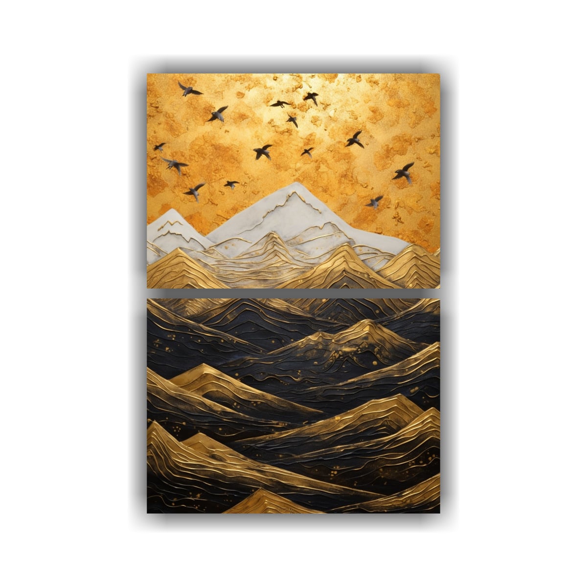CUADRO ACUARELA MONTAÑAS Y PÁJAROS ESTILO 30X40 CM - 1