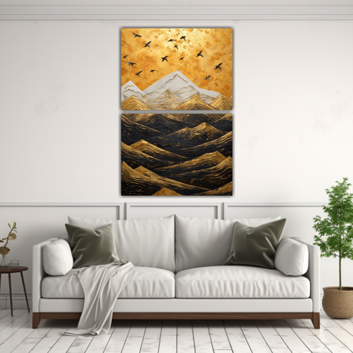 CUADRO ACUARELA MONTAÑAS Y PÁJAROS ESTILO 30X40 CM - 2