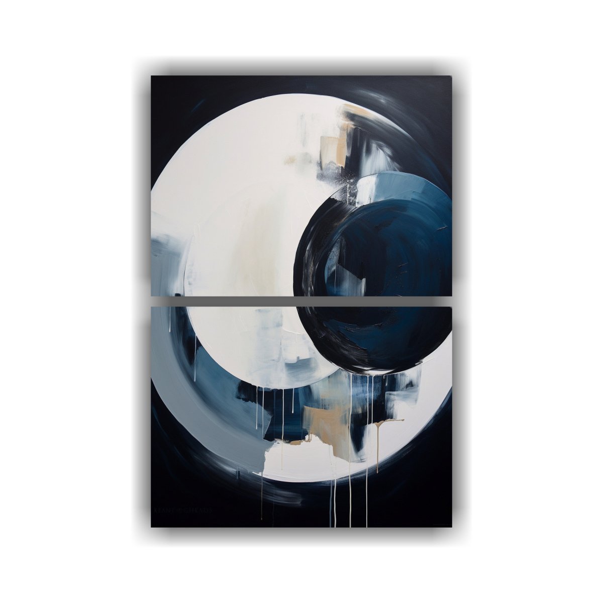 PINTURA ABSTRACTA BLANCO, NEGRO Y AZUL PARA 60X80 CM - 1
