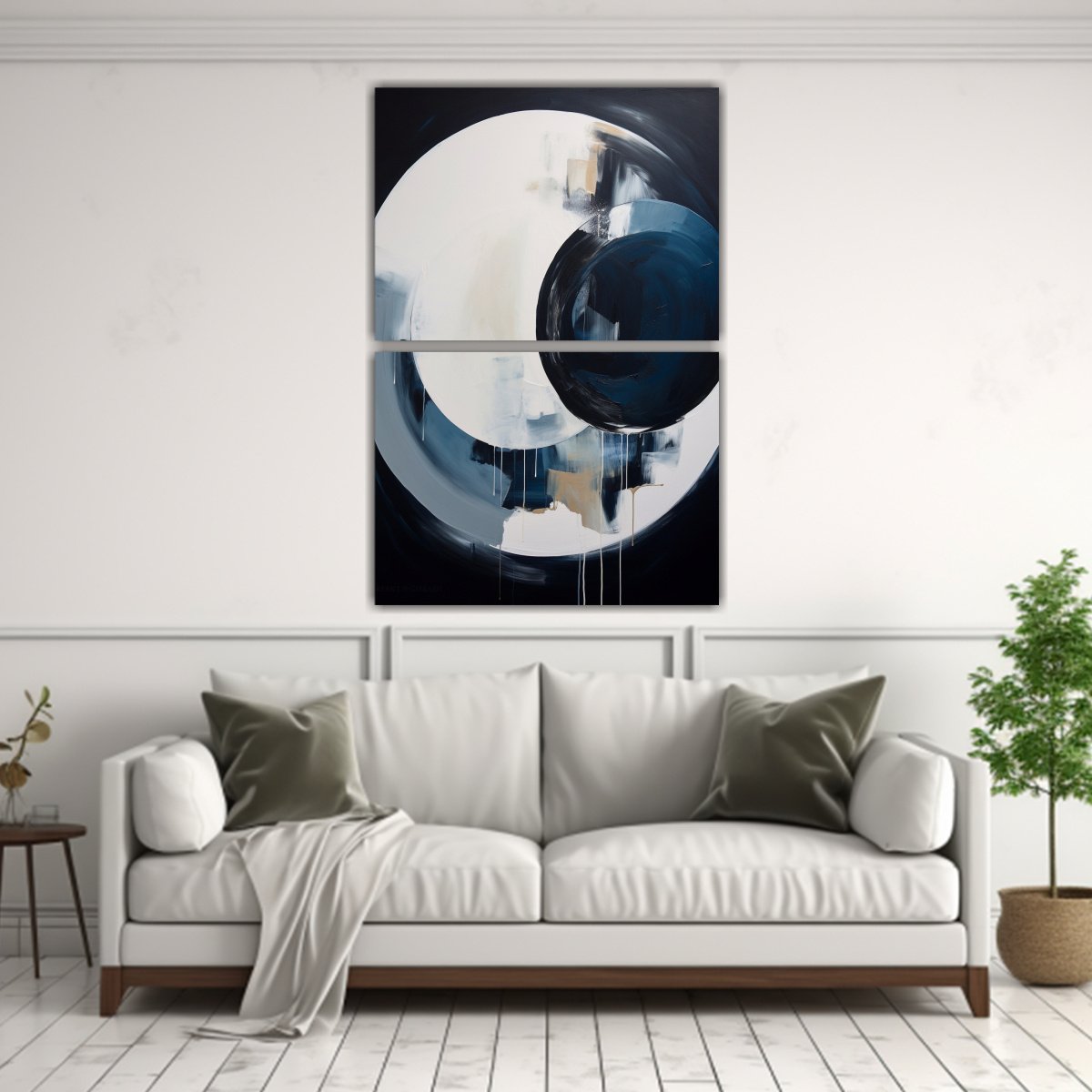 PINTURA ABSTRACTA BLANCO, NEGRO Y AZUL PARA 60X80 CM - 2
