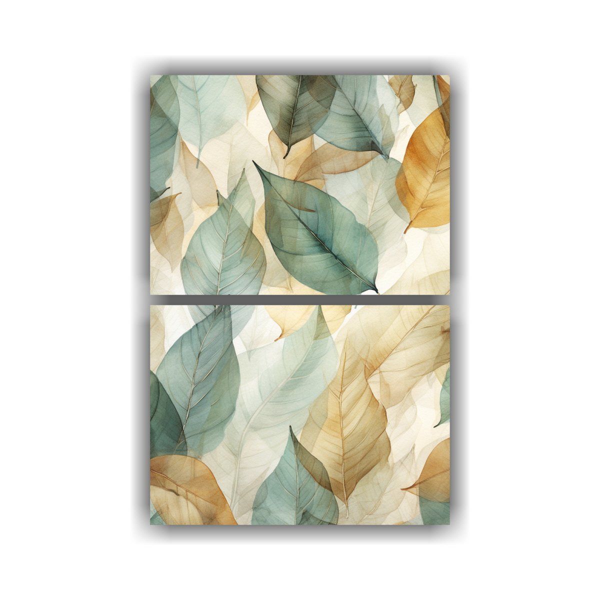 CUADRO ABSTRACTO CON HOJAS DE TÉ VERDE EN TONOS 65X100 CM - 1