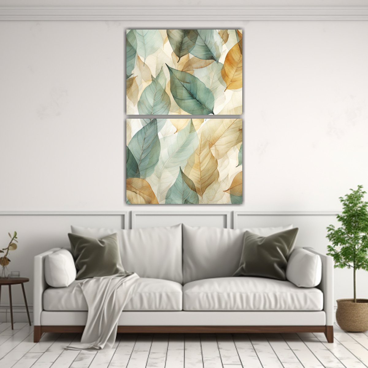 CUADRO ABSTRACTO CON HOJAS DE TÉ VERDE EN TONOS 65X100 CM - 2