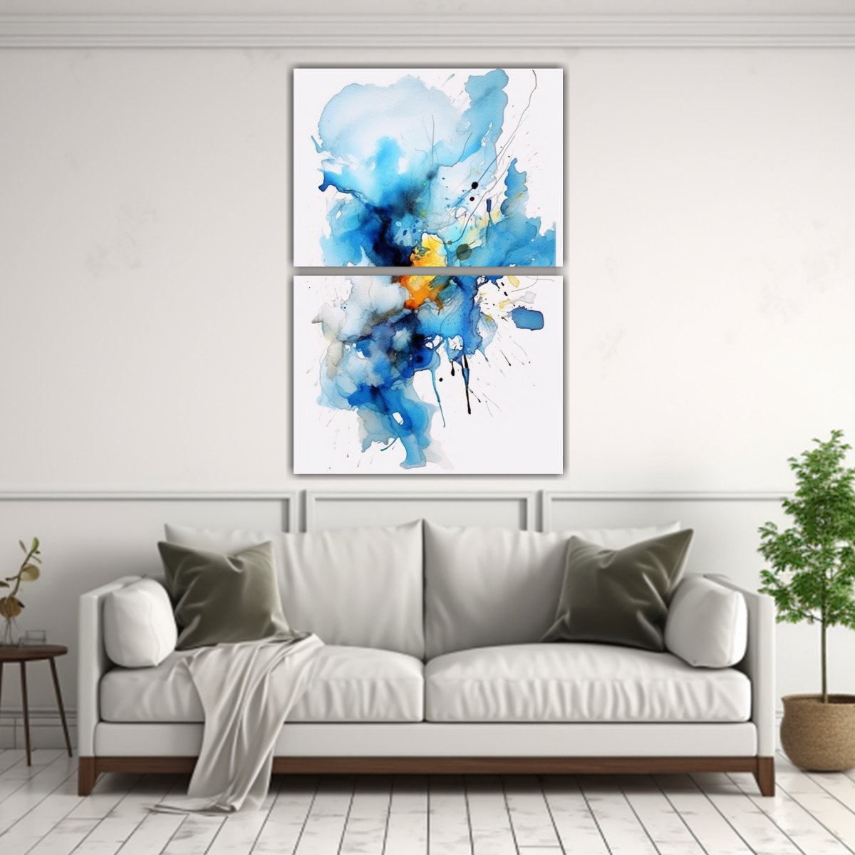 PINTURA DE PARED ABSTRACTA ACUARELA AZUL LÍNEA 120X160 CM - 2