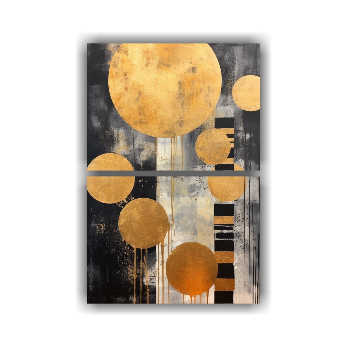 ARTE ABSTRACTO EN ORO Y NEGRO, FORMA REDONDA 30X40 CM - 1