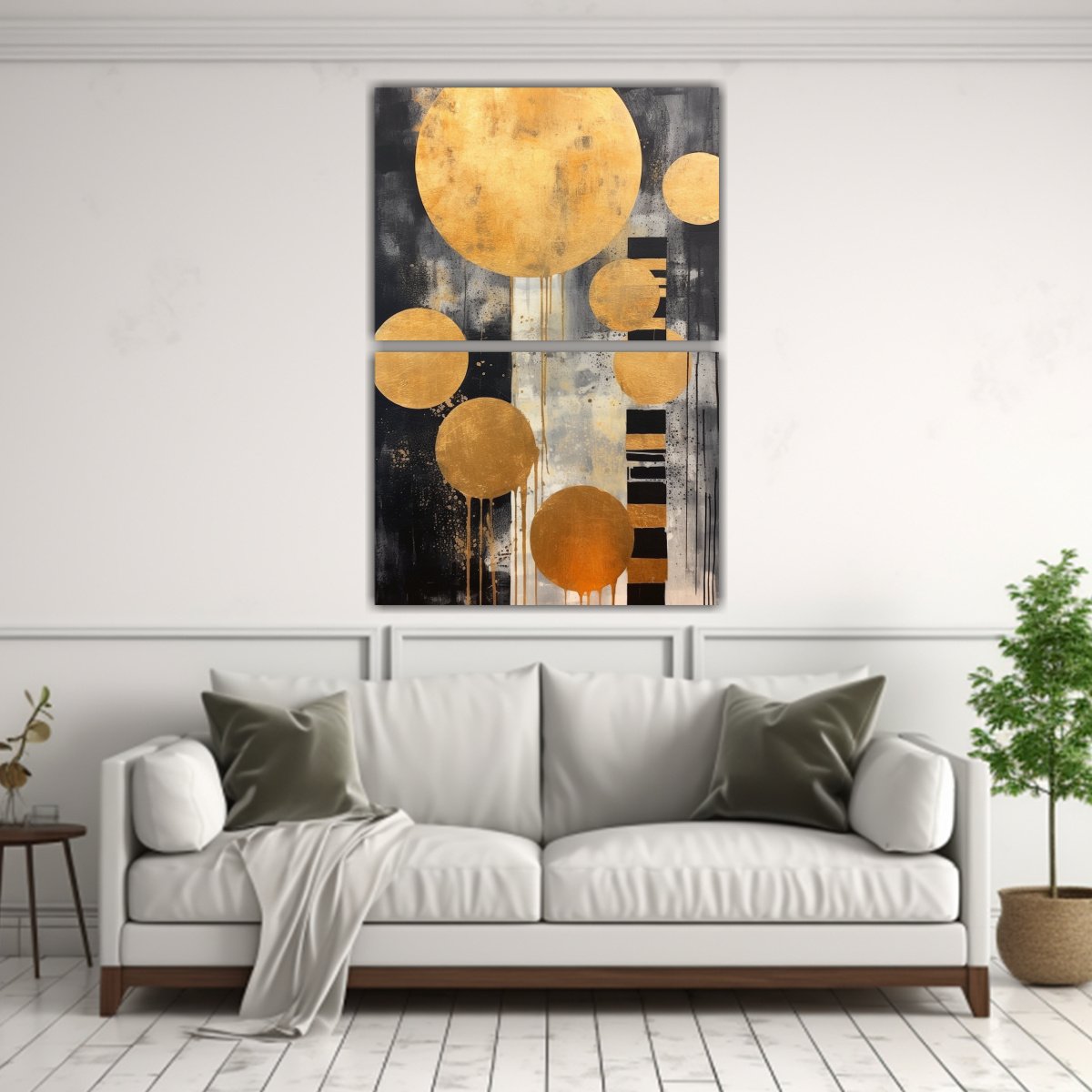 ARTE ABSTRACTO EN ORO Y NEGRO, FORMA REDONDA 30X40 CM - 2