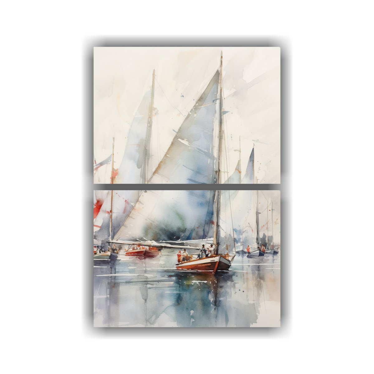 PINTURA ACUARELA BARCOS VELA PAISAJE MARÍTIMO 40X60 CM - 1