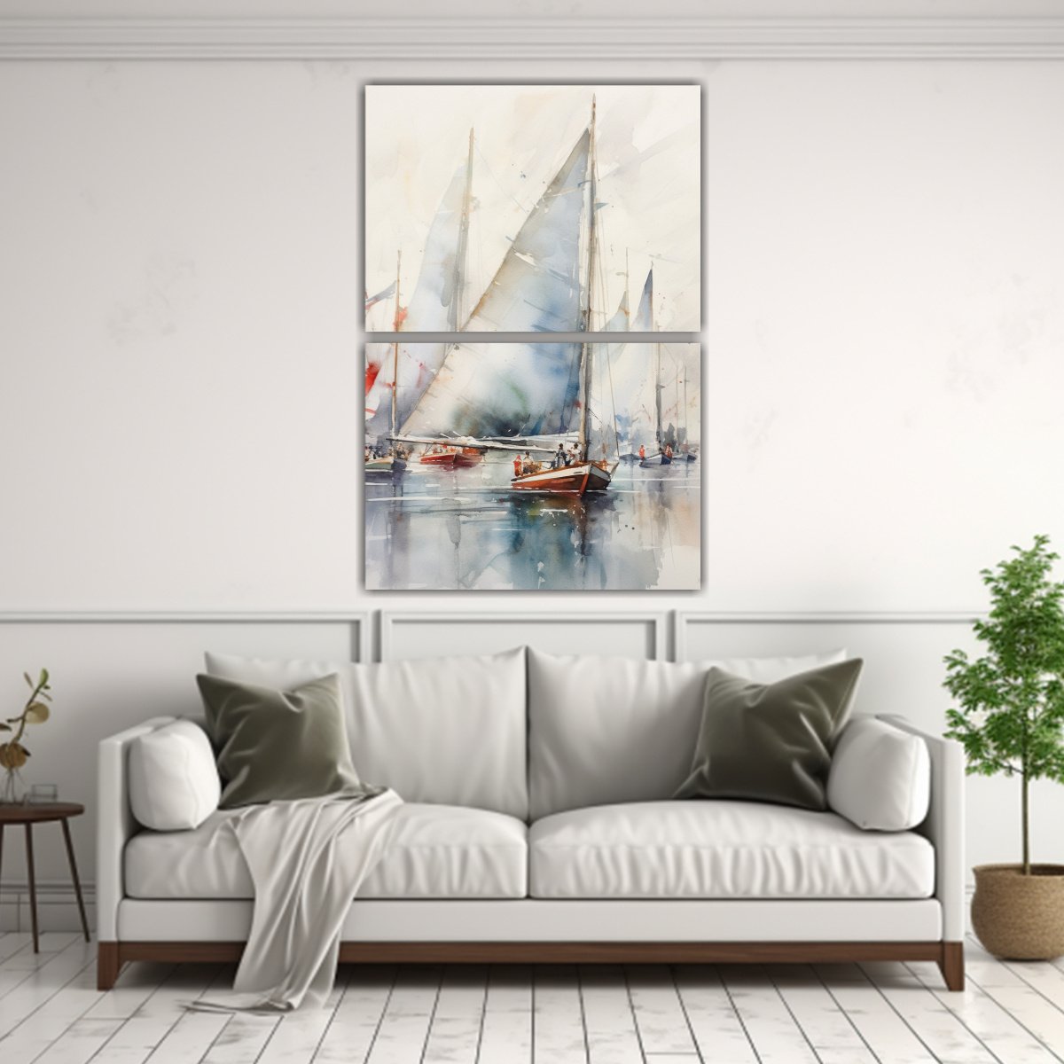 PINTURA ACUARELA BARCOS VELA PAISAJE MARÍTIMO 40X60 CM - 2