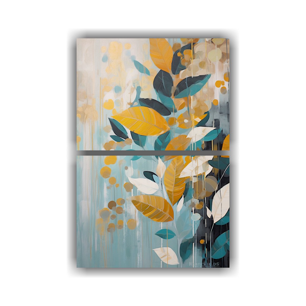 PINTURA ABSTRACTA CON HOJAS TROPICALES EN EL BAÑO 120X160 CM - 1