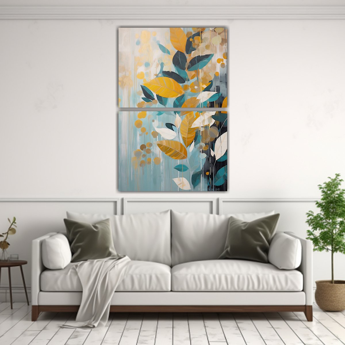 PINTURA ABSTRACTA CON HOJAS TROPICALES EN EL BAÑO 120X160 CM - 2