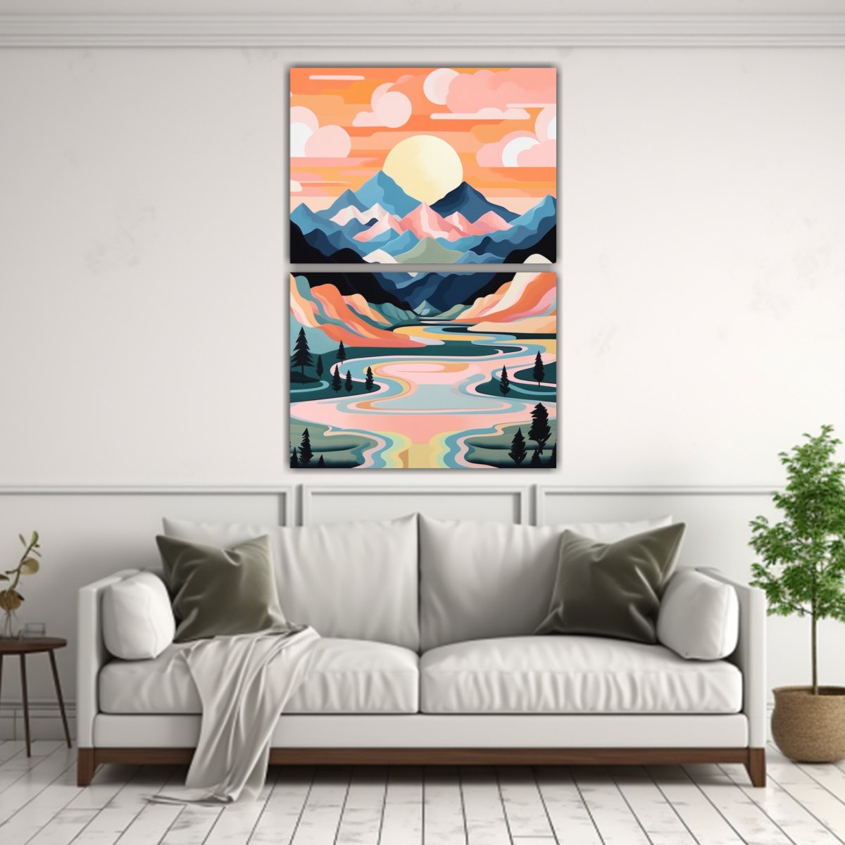 PINTURA DECORATIVA CON MONTAÑAS COLORIDAS Y LAGO 45X60 CM - 2